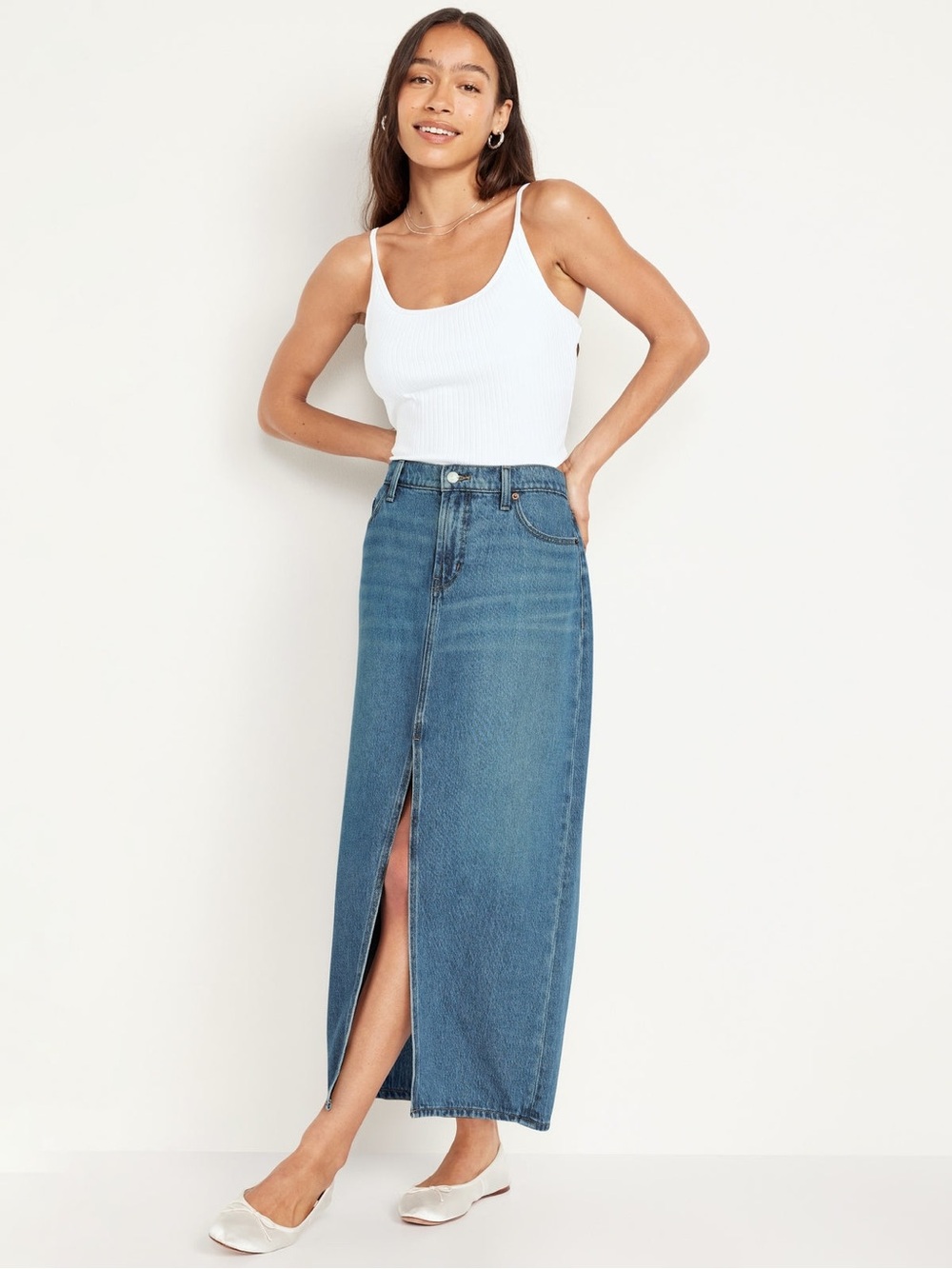 Old Navy Mid-Rise Jean Column Maxi Skirt Size 10